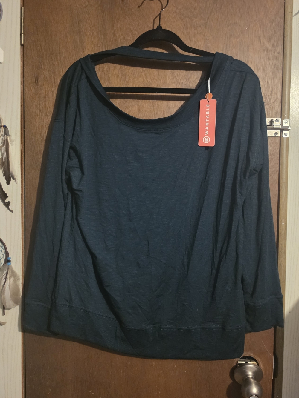 Off-Shoulder Long Sleeve Top in Forest Green - Picture 2 of 5